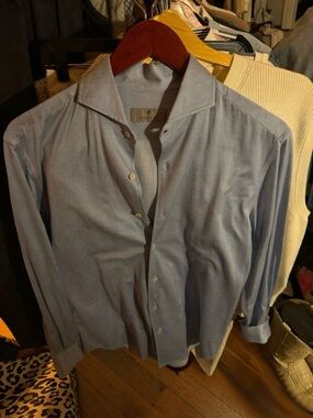 Canali Pale Blue Men's Dress Shirt with Spread Collar